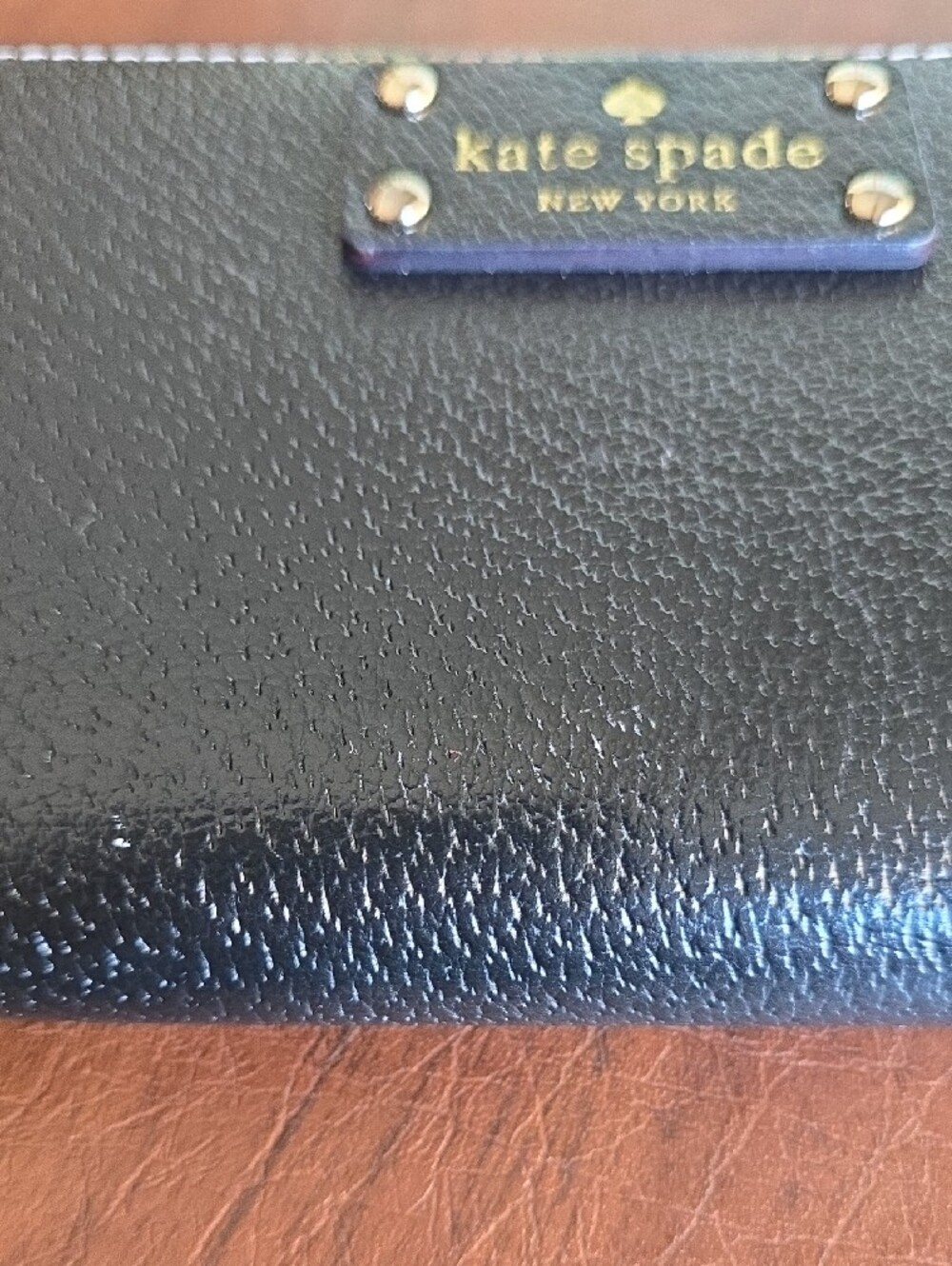 kate spade Black Pebbled Leather Zip Around Wallet with Gold Studs - Picture 14 of 16